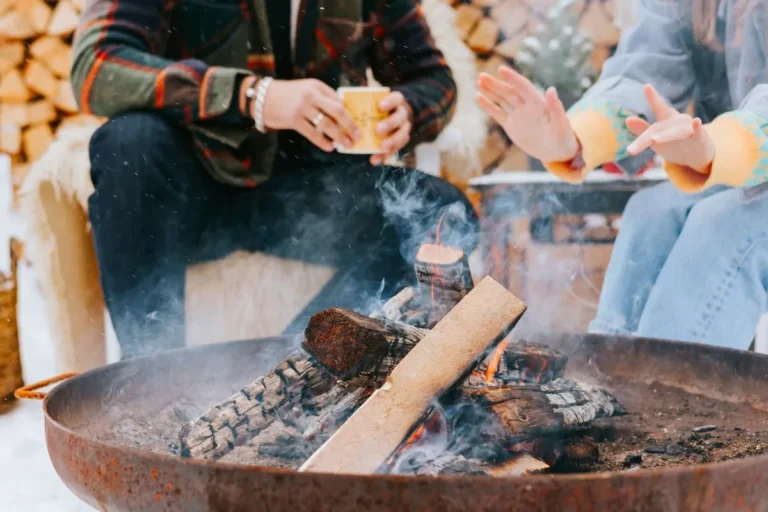 Winter BBQ using lumpwood charcoal outdoors
