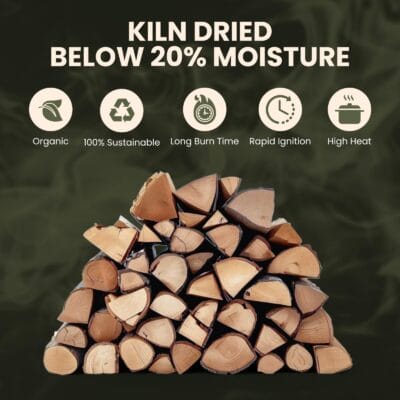 Kiln Dried Hardwood Logs (5kg / 20Litre) for Wood Burners, Open Fires, Stoves and Fire Pits – Low Moisture, Ready To Burn, High Heat, Long Burn – Sustainably Sourced Firewood
