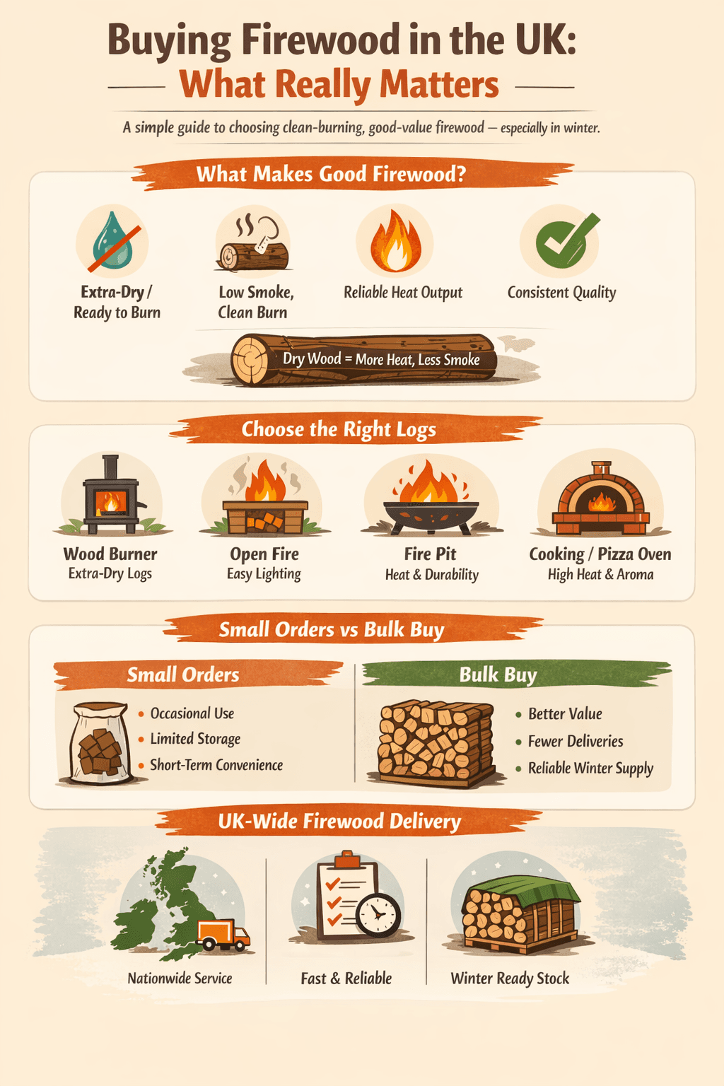 buying firewood in the uk - green olive firewood infographic with guide information