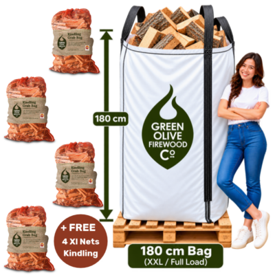 XXL Bulk Bag of Kiln Dried Logs + 4 FREE XL Nets of Kindling